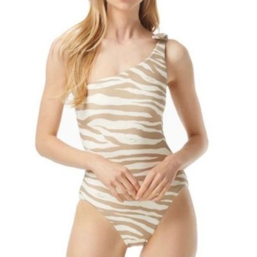 NWT Michael Kors One shoulder Zebra One Piece Swimsuit Sz 14